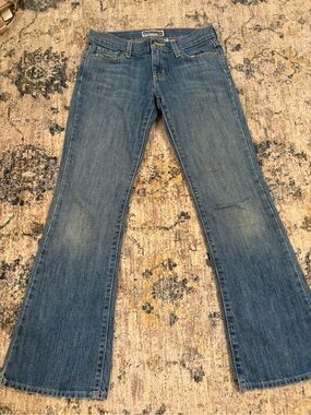 Vintage Y2K Old Navy Womens Flare Jeans Ultra Low Waist Blue Medium Wash Sz 4